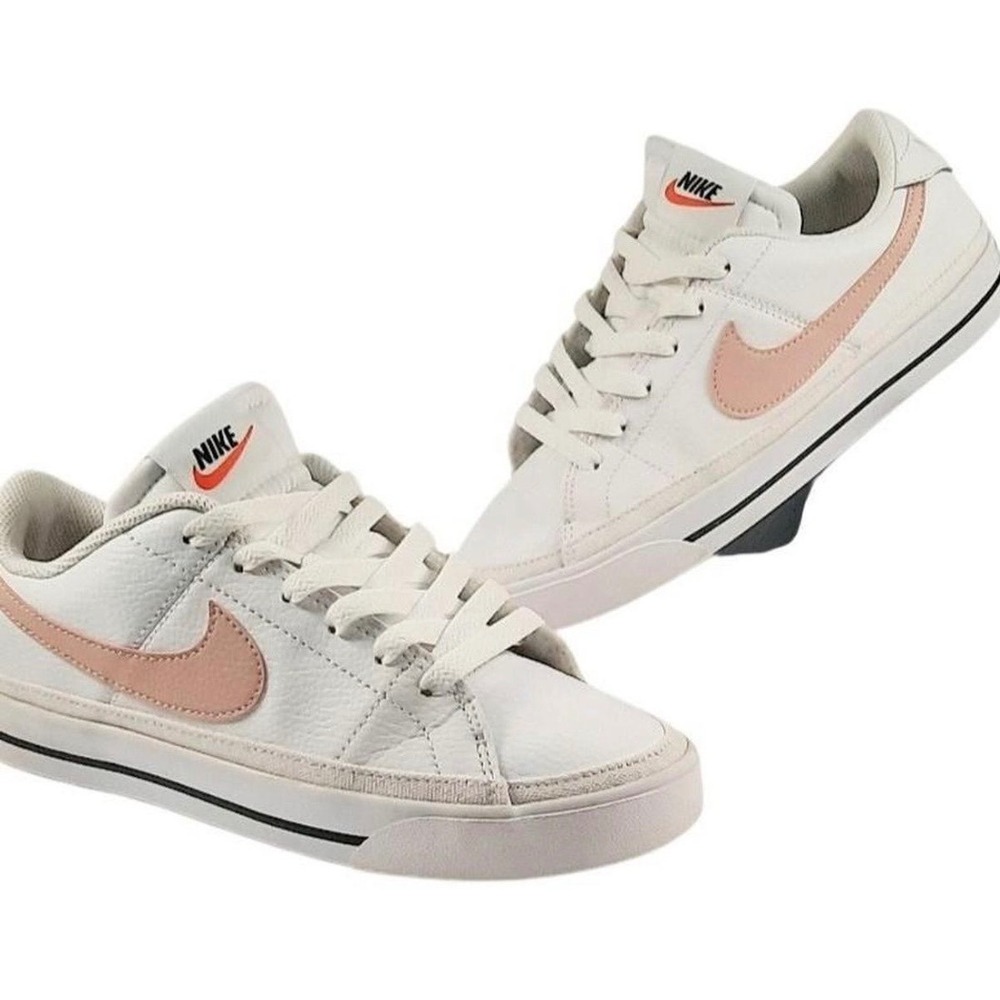 Nike Court Legacy Low White Pink Leather Sneakers Womens Size 6.5 CU4149-107